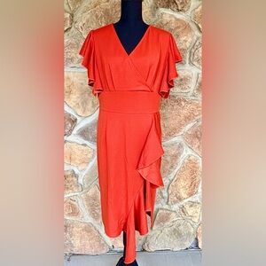 Knitee Women's Deep-V Neck Ruffle Sleeves Cocktail Party Pencil Slit Formal XL